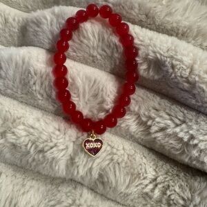 Red Beaded 'XOXO' Heart Charm Bracelet